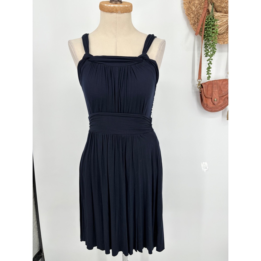 Bailey 44 Navy Blue Jersey Ruched Twist A-Line Open Back Midi Dress Size XSP
